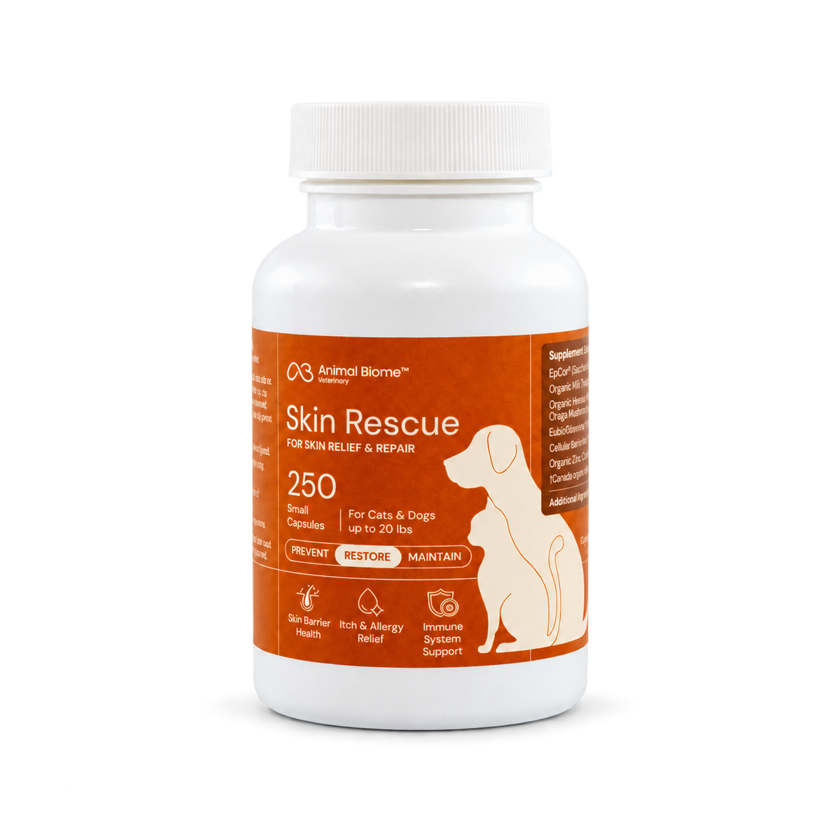 AnimalBiome Skin Rescue, small capsules for cats and dogs — packaging