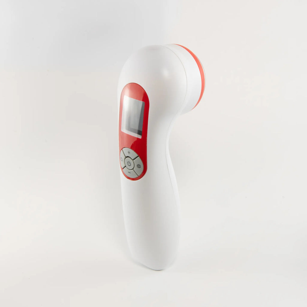 Home laser therapy device, side view showing display and control buttons