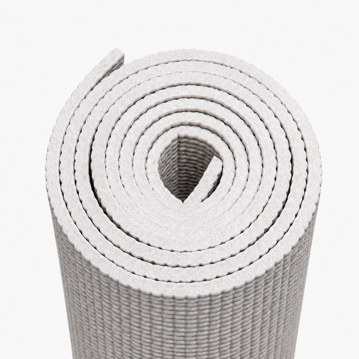 Silver non-slip yoga mat — close-up of textured grip surface